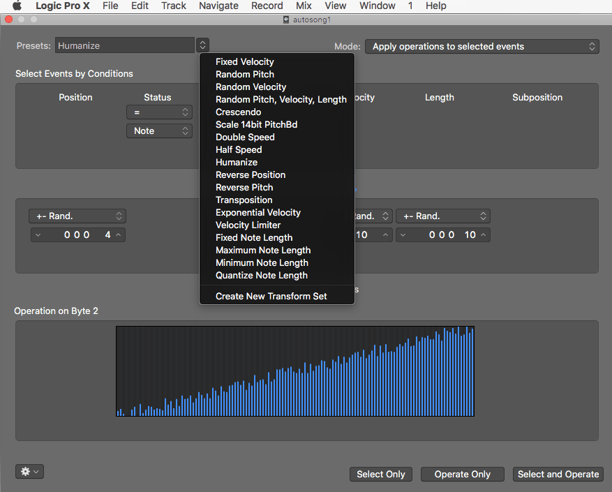 logic pro x midi transform window